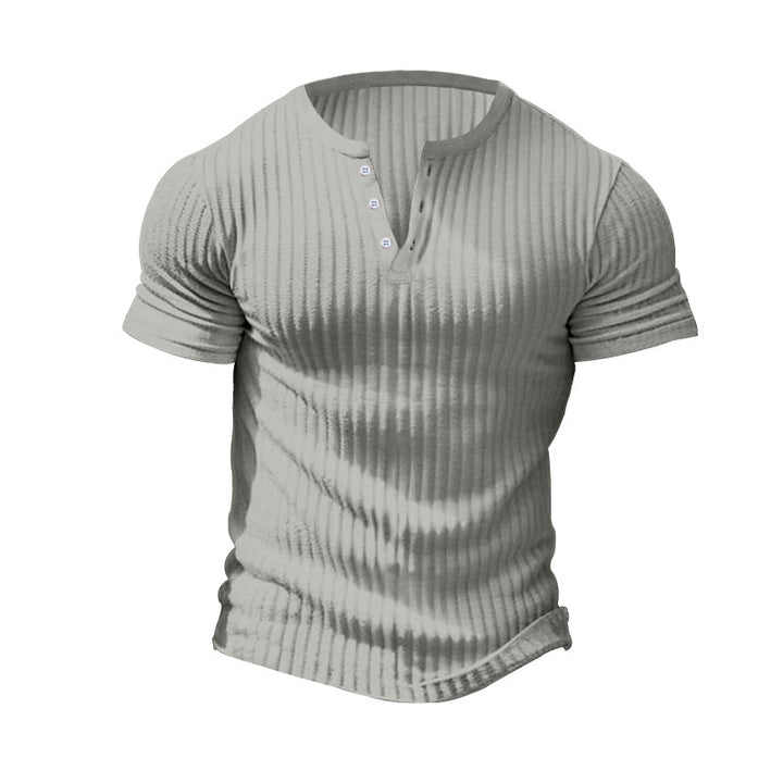 Men's fitted short sleeve Henley shirt with ribbed texture and short button placket Mune Fashion