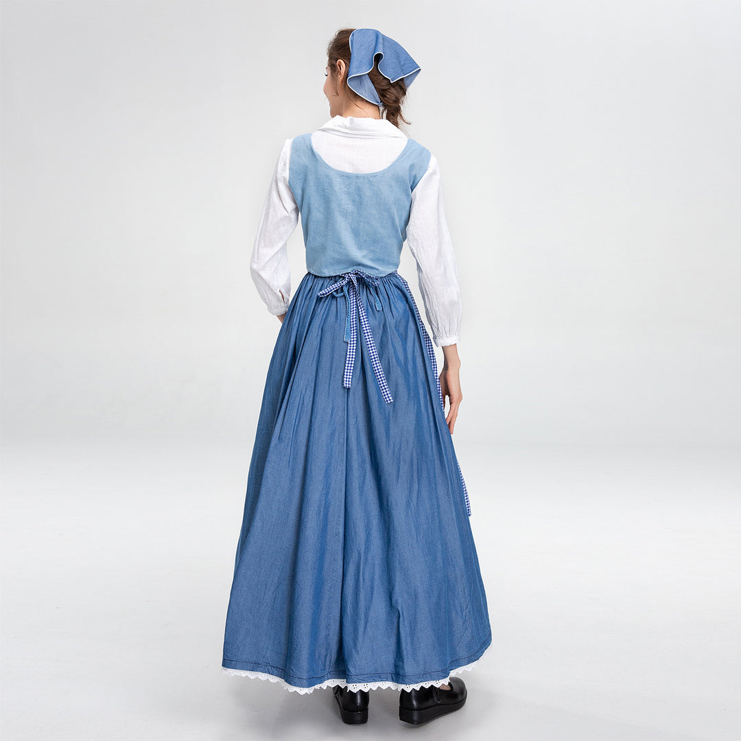 Ladies' rural traditional dress with bib bodice and layered apron Mune Fashion