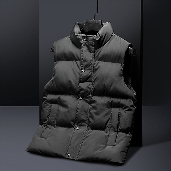 Men's Padded Quilted Vest with Stand Collar and Concealed Snap Placket Mune Fashion