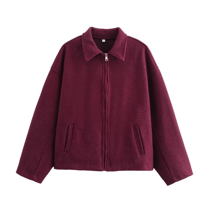 Women's Oversized Fleece Jacket with Zipper and Shirt Collar Mune Fashion