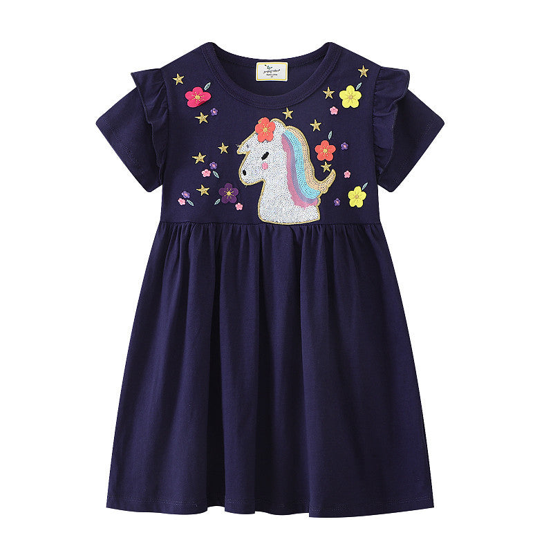 Girl's T-shirt dress with glittering unicorn motif Mune Fashion