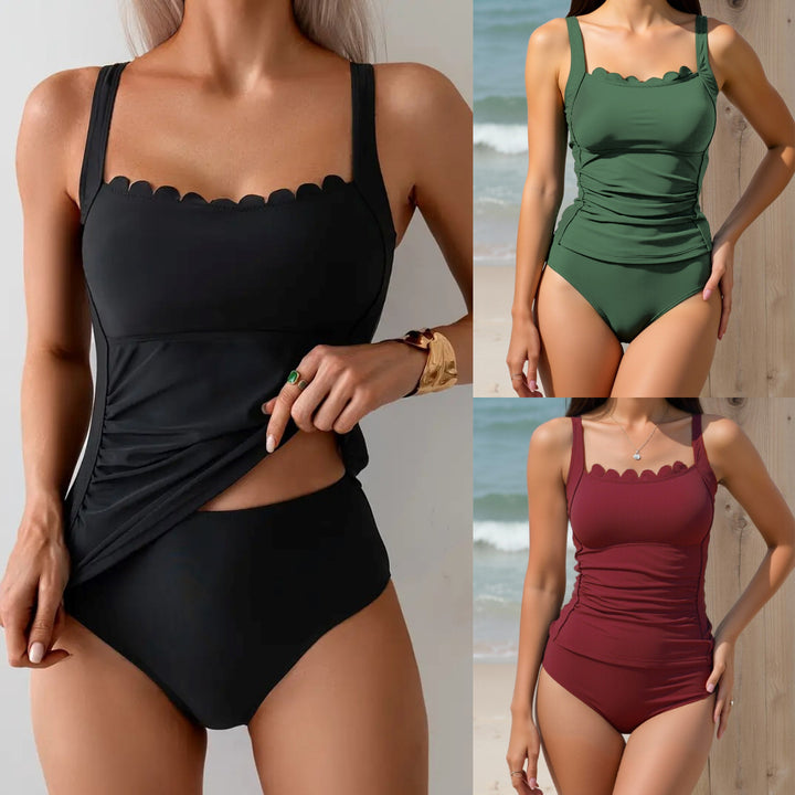 Ladies Ruching Swimsuit with Elegant Neckline Mune Fashion
