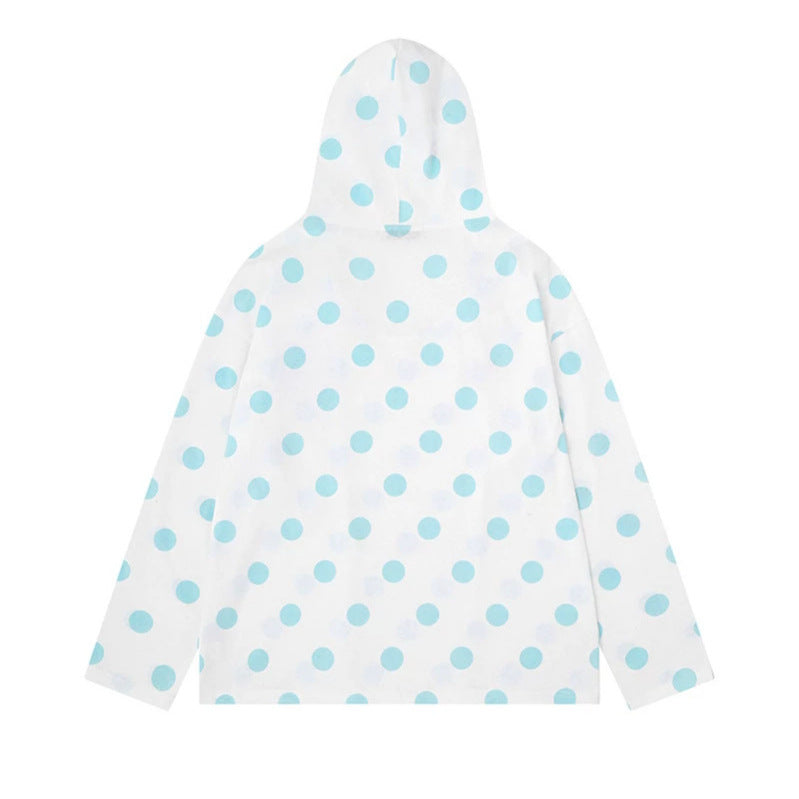 Women's lightweight hooded sweatshirt with all-over polka dot print, drawstring and relaxed fit Mune Fashion