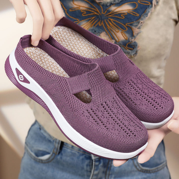 Ladies breathable knitted slip-on clog with side cut-out opening, cushioning EVA and PU midsole Mune Fashion