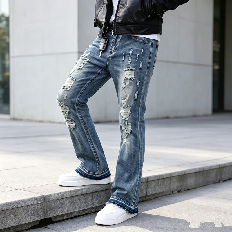 Men's Ripped Slim-Fit Jeans with Fashionable Details Mune Fashion