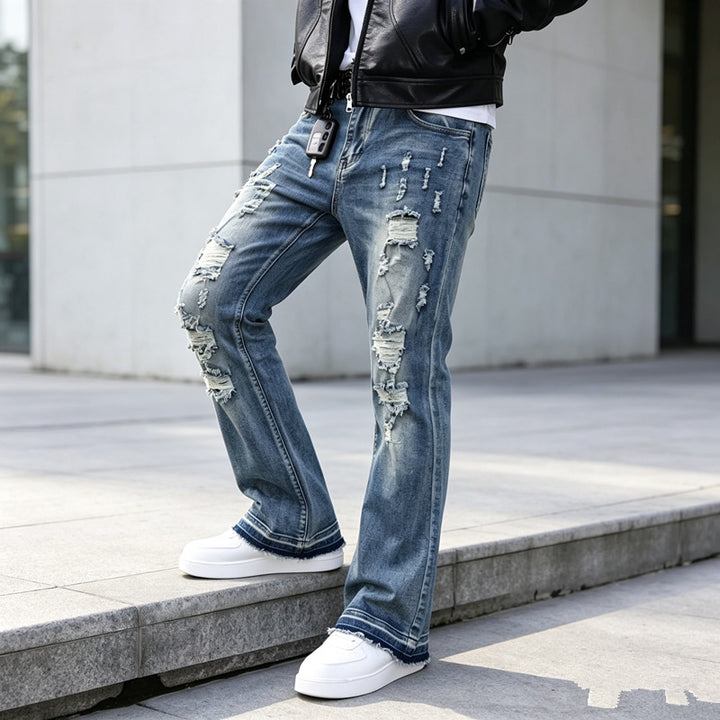 Men's Ripped Slim-Fit Jeans with Fashionable Details Mune Fashion