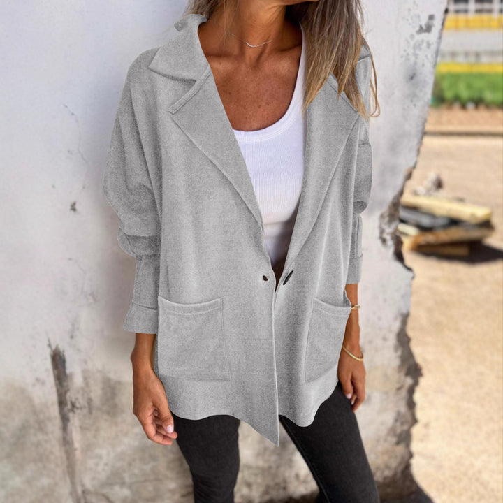 Women's Oversize Blazer-Cardigan with Notched Collar, Patch Pockets and Rolled Sleeves Mune Fashion
