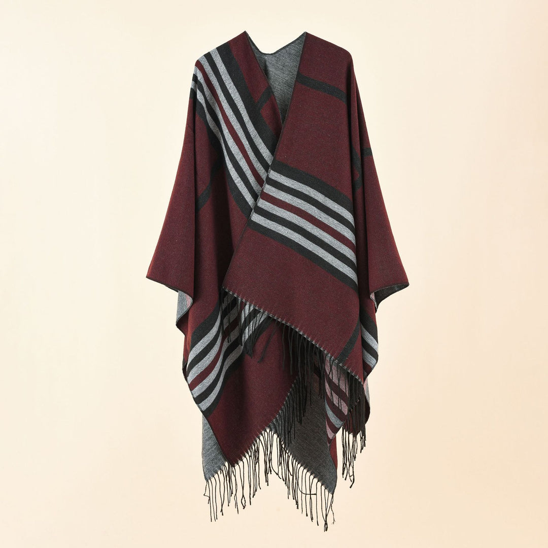 Women's knit poncho in paisley jacquard with open front Mune Fashion