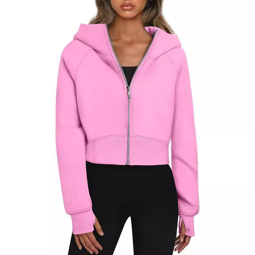 Women's Short-Cut Performance Hoodie with Full Zip and Thumb Hole Cuffs Mune Fashion