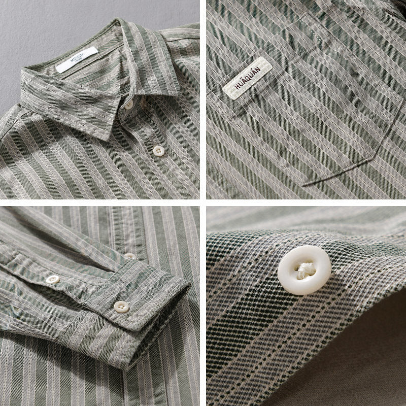 Men's Casual Striped Shirt in Overshirt Style with Kent Collar Mune Fashion