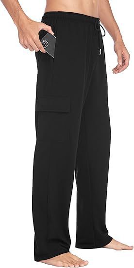 Men's comfortable cargo lounge pants with elastic waistband, drawstring, straight leg, and patch flap pockets Mune Fashion