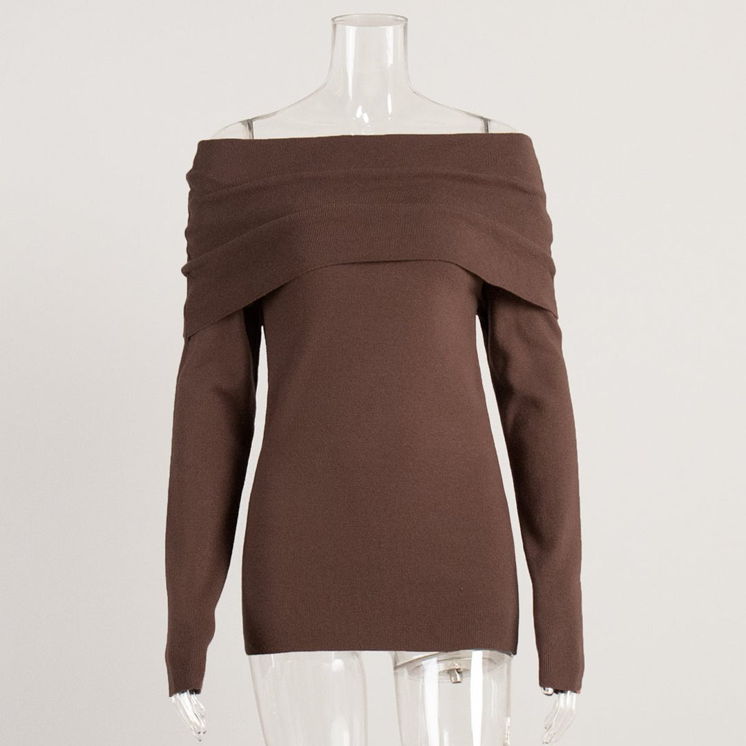 Women's off-the-shoulder fine knit sweater with foldable Carmen collar Mune Fashion