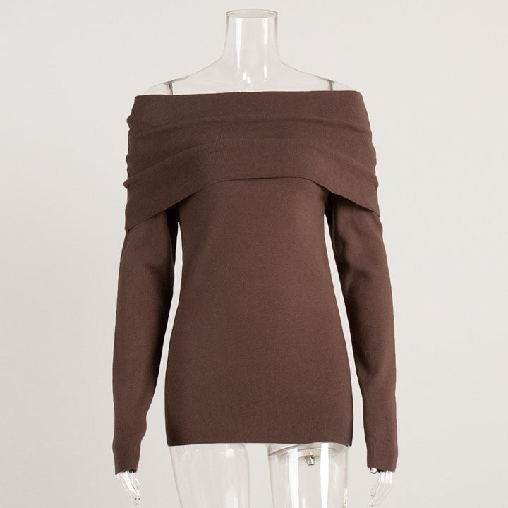 Women's off-the-shoulder fine knit sweater with foldable Carmen collar Mune Fashion