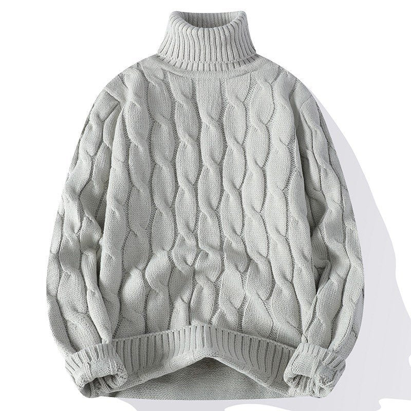 Women's Thick Knit Turtleneck Sweater with Cable Pattern and Oversized Cut Mune Fashion