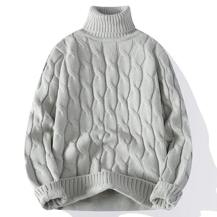 Women's Thick Knit Turtleneck Sweater with Cable Pattern and Oversized Cut Mune Fashion