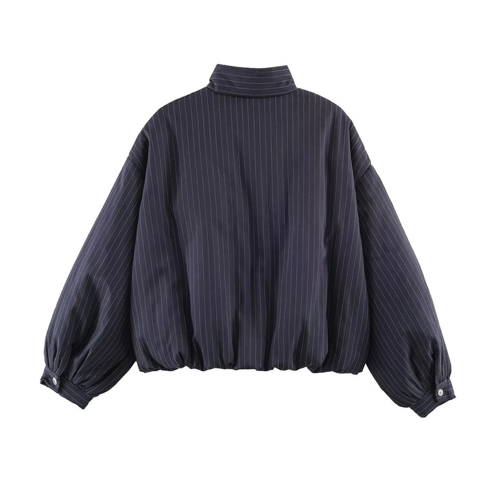 Women's oversized quilted bomber jacket with high stand-up collar and fine pinstripes Mune Fashion