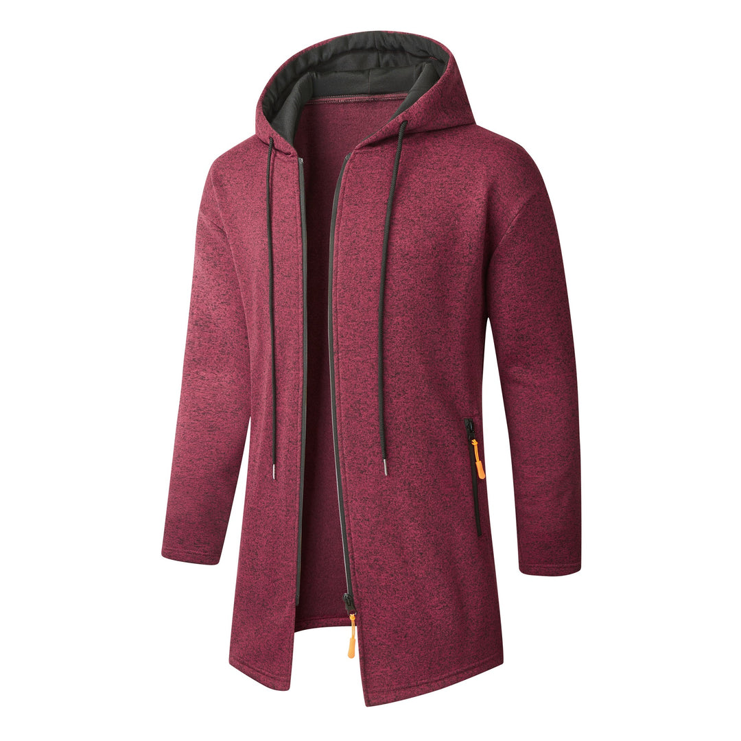 Men's Long Knit Coat with Hood, Continuous Zipper & Soft Fleece Lining Mune Fashion