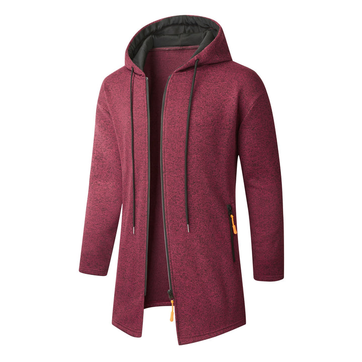 Men's Long Knit Coat with Hood, Continuous Zipper & Soft Fleece Lining Mune Fashion