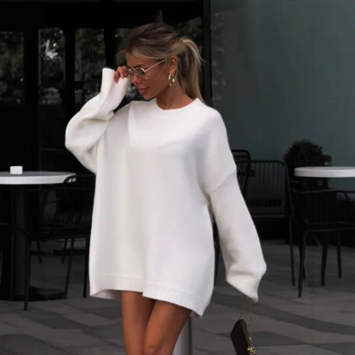 Women Oversized Knit Sweater with Loose Fit and Extended Hem Mune Fashion