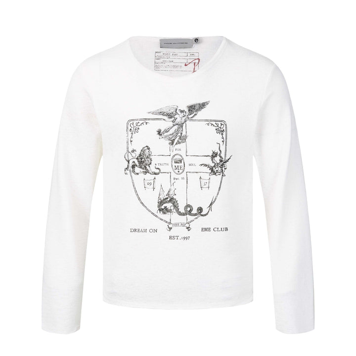 Unisex Long Sleeve Fine Knit Shirt with Crest Print Mune Fashion