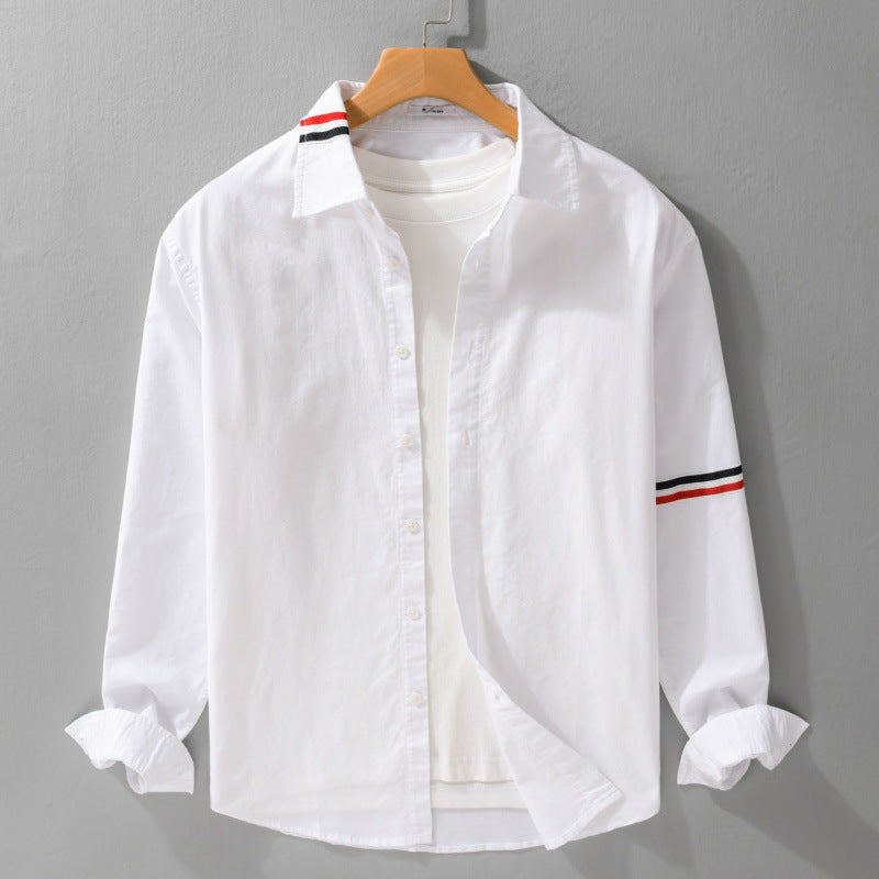 Men's Lightweight Long Sleeve Shirt in Layering Look with Contrast Trim on Collar and Sleeves Mune Fashion