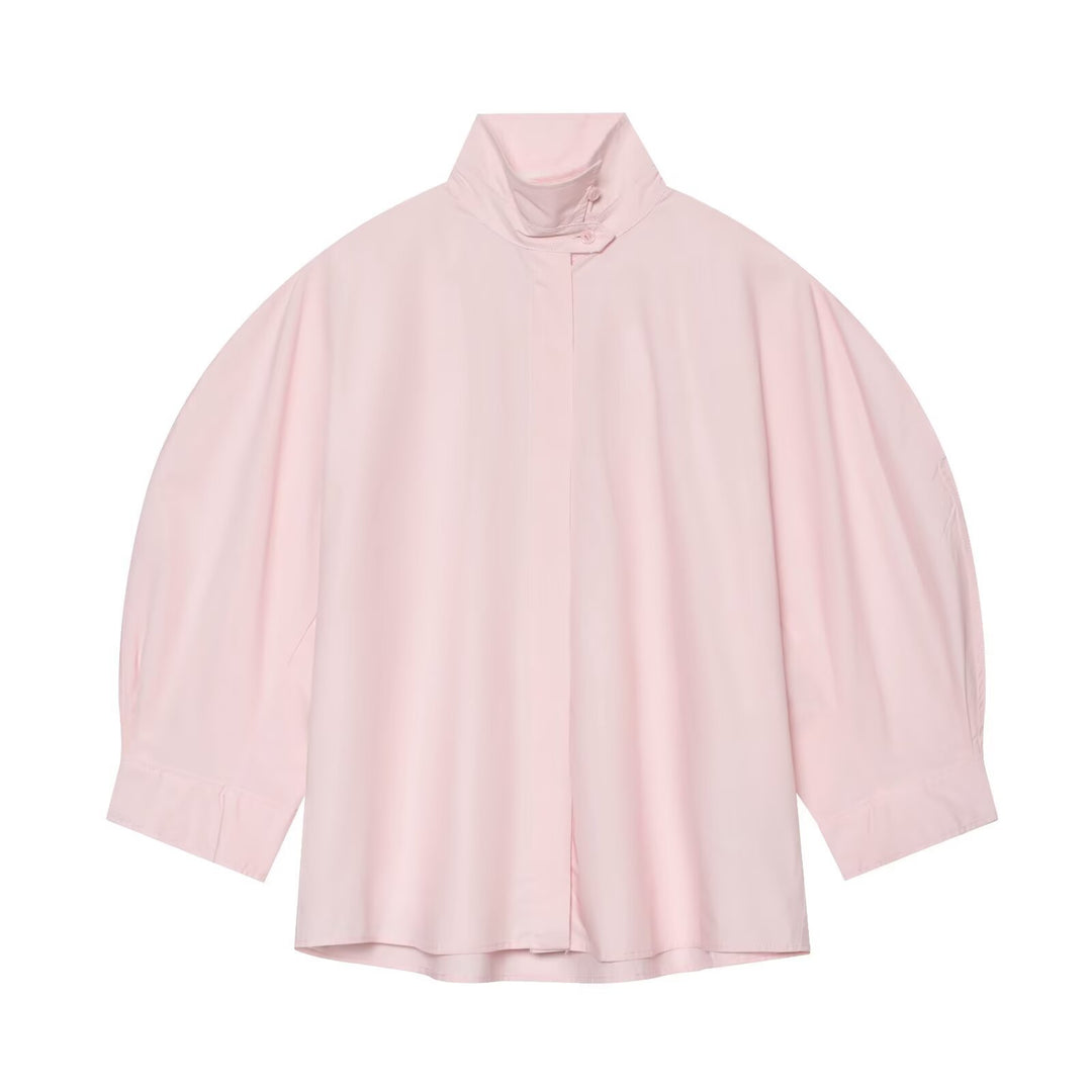 Women's Oversize Blouse with Stand-Up Collar and Kimono Sleeves Mune Fashion