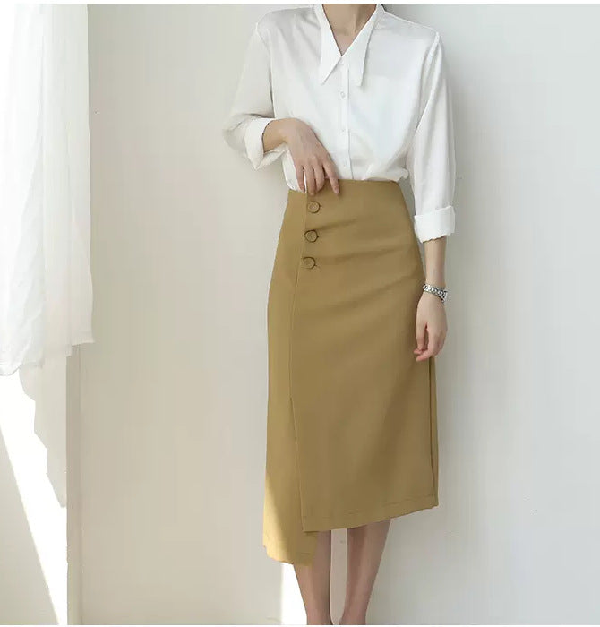 Ladies Elegant Pencil Skirt with Asymmetrical Cut Mune Fashion