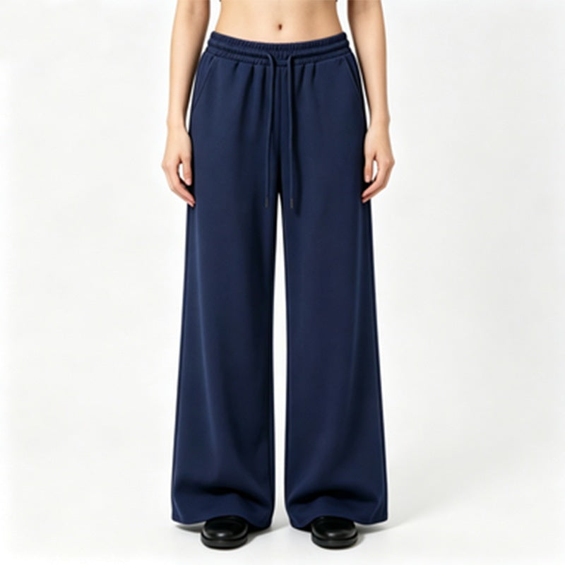 Ladies wide high-waist lounge pants with elastic waistband, drawstring, and flowing jersey Mune Fashion