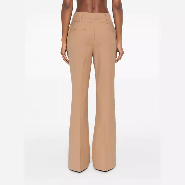 Women High-Waisted Flared Wool Blend Tailoring Pants with Crease Mune Fashion