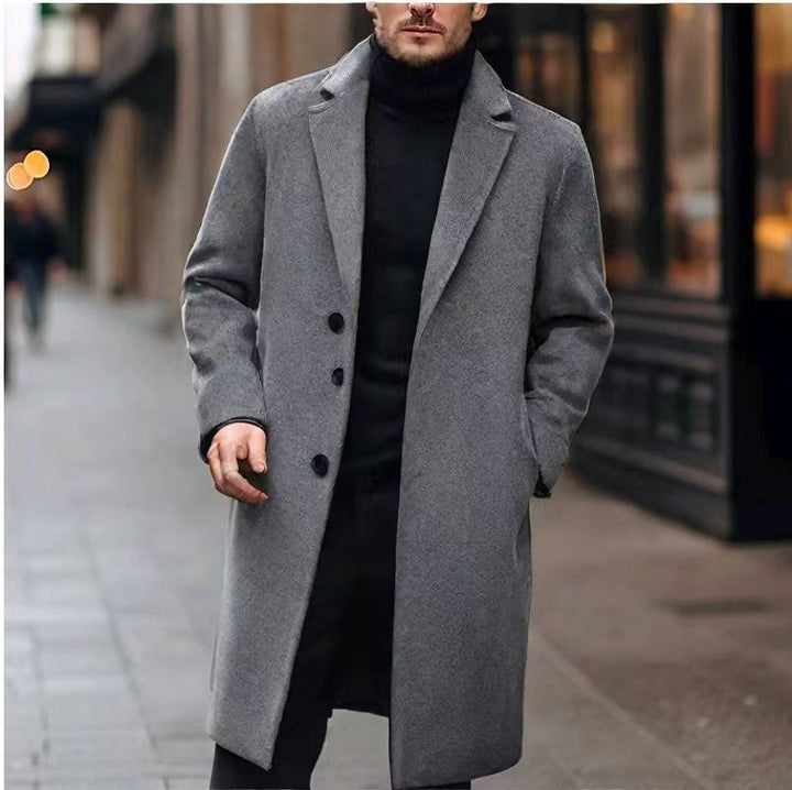 Men's elegant wool blend coat with lapel collar and straight cut Mune Fashion