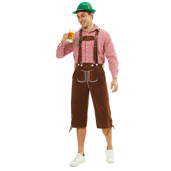 Men's traditional Bavarian leather shorts knee-length with embroidered suspenders Mune Fashion