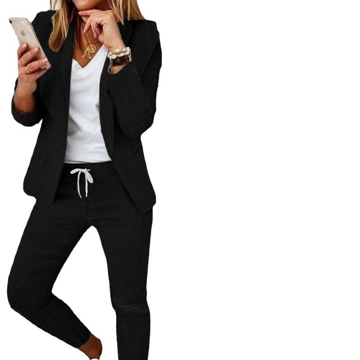 Women's Smart-Casual Blazer Set with open long blazer and tapered jog pants with drawstring Mune Fashion