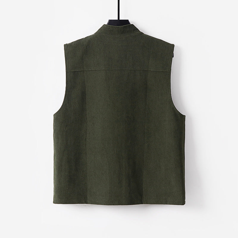 Men's cord waistcoat with V-neck, stand-up collar, and large flap pockets Mune Fashion