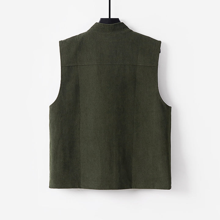 Men's cord waistcoat with V-neck, stand-up collar, and large flap pockets Mune Fashion