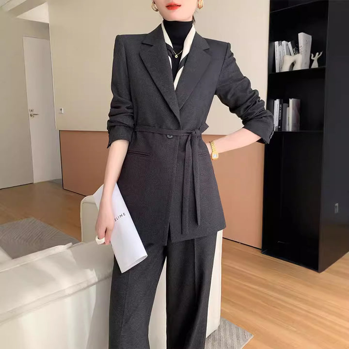 Women Elegant Blazer Set with Waist Belt Mune Fashion