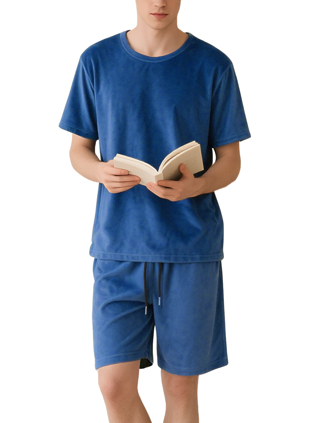 Men's velour lounge set with round neck short sleeve shirt and drawstring shorts Mune Fashion