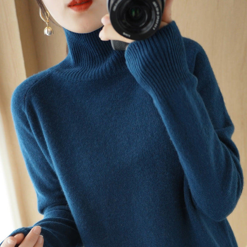 Women's Luxury Fine Knit Turtleneck Sweater with Thumbhole Cuffs and Feminine Shoulder Yoke Mune Fashion