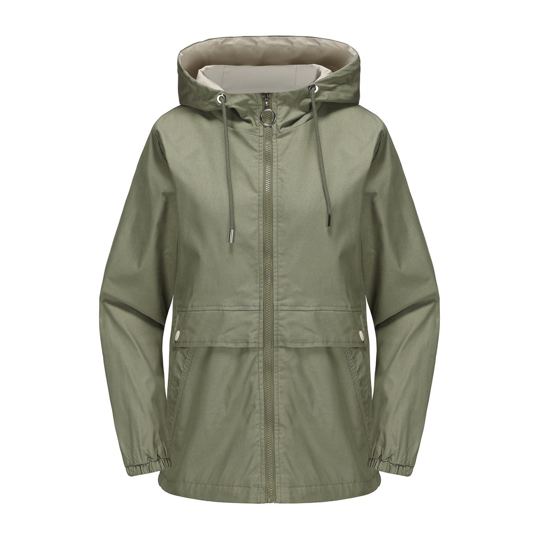 Women's lightweight water-repellent hooded parka with drawstring, ring zipper, and concealed snap button placket Mune Fashion