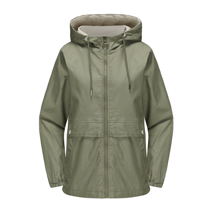 Women's lightweight water-repellent hooded parka with drawstring, ring zipper, and concealed snap button placket Mune Fashion