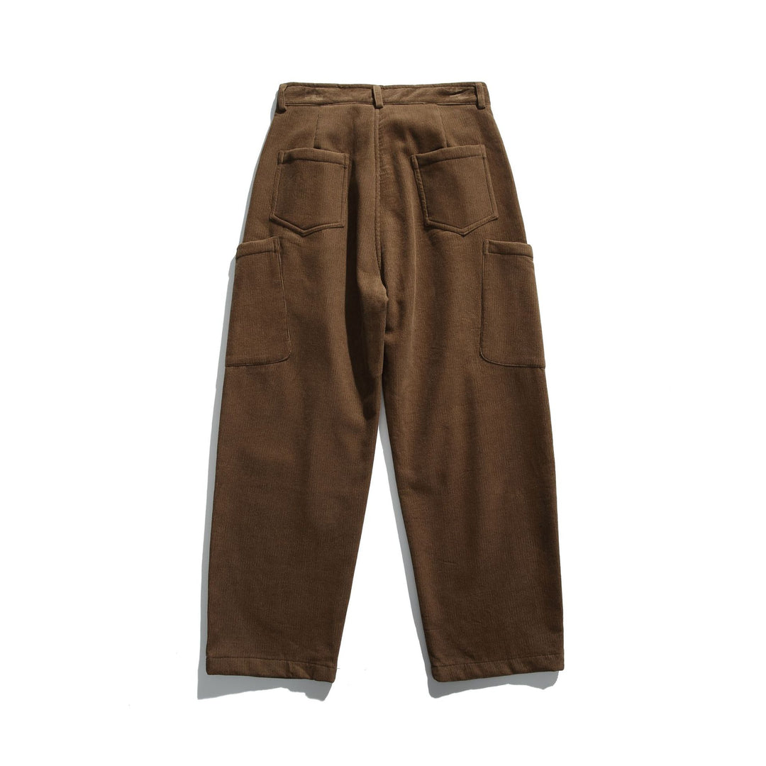 Men's Corduroy Cargo Pants with High Waist, Wide Leg and Flap Pockets Mune Fashion