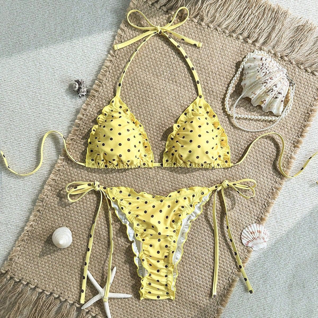 Women's Triangle Bikini with Ruffle Details and Lively Floral Print Mune Fashion