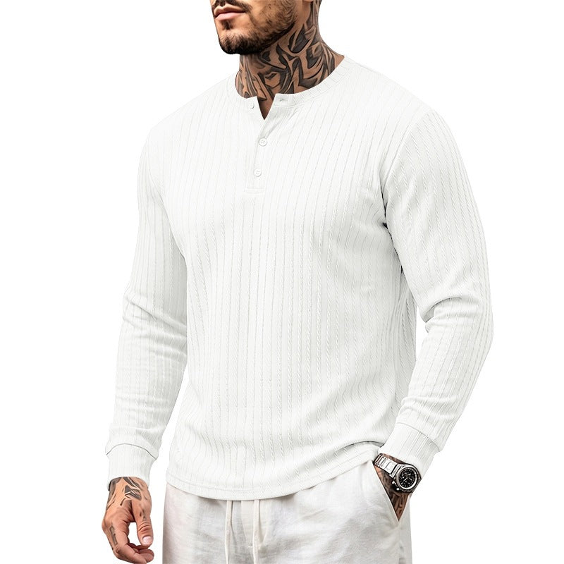 Men's finely structured henley long-sleeve shirt with cable pattern and button placket Mune Fashion