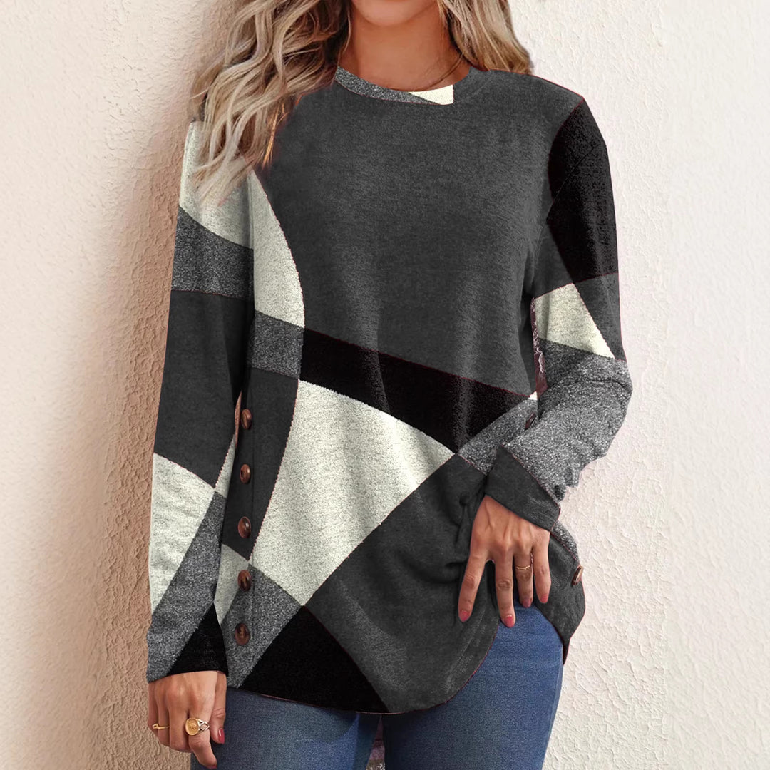 Women Oversize Longsleeve Tunic with Geometric Colorblock Pattern Mune Fashion