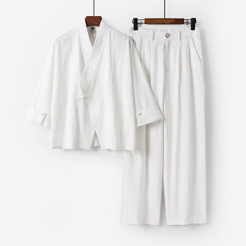 Men's Modern Zen Loungewear Set made of Lightweight Material with Short Kimono and Tailored Tapered Trousers Mune Fashion