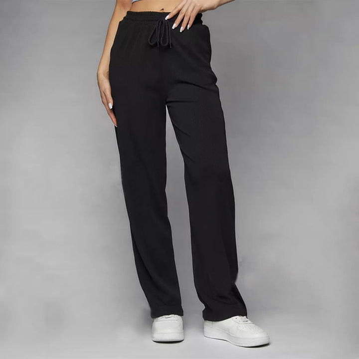 Ladies wide high-cut lounge pants with elastic waistband and drawstring Mune Fashion
