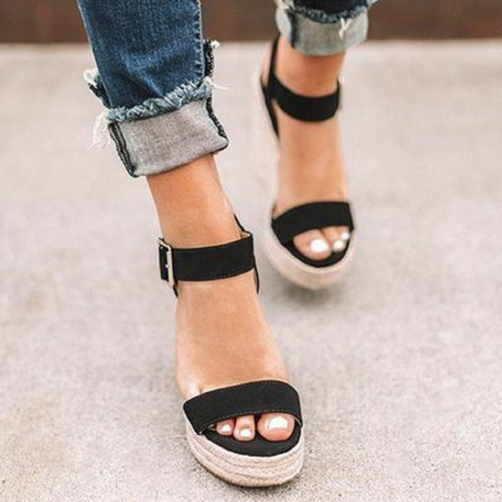 Women's Espadrille Wedge Sandals with Jute Platform and Adjustable Ankle Strap Mune Fashion