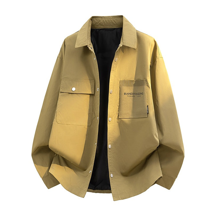 Men's Oversize Utility Shirt Jacket with Snap Button Placket and Large Patch Pockets