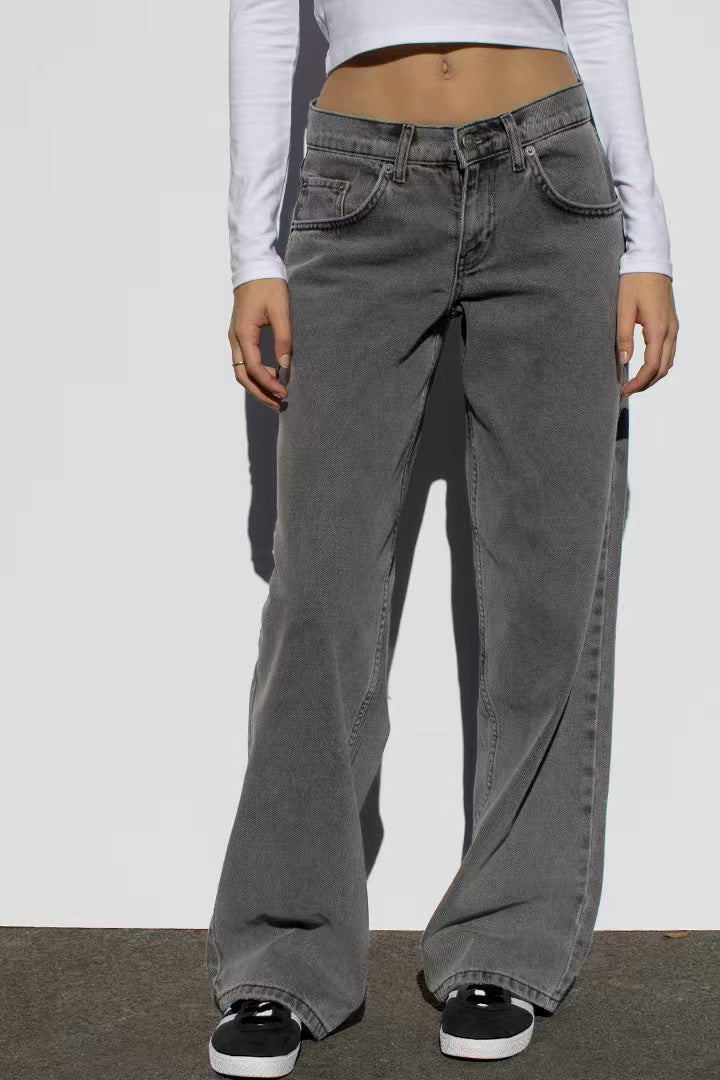 Women's wide denim pants model with deep waist and wide flare Mune Fashion