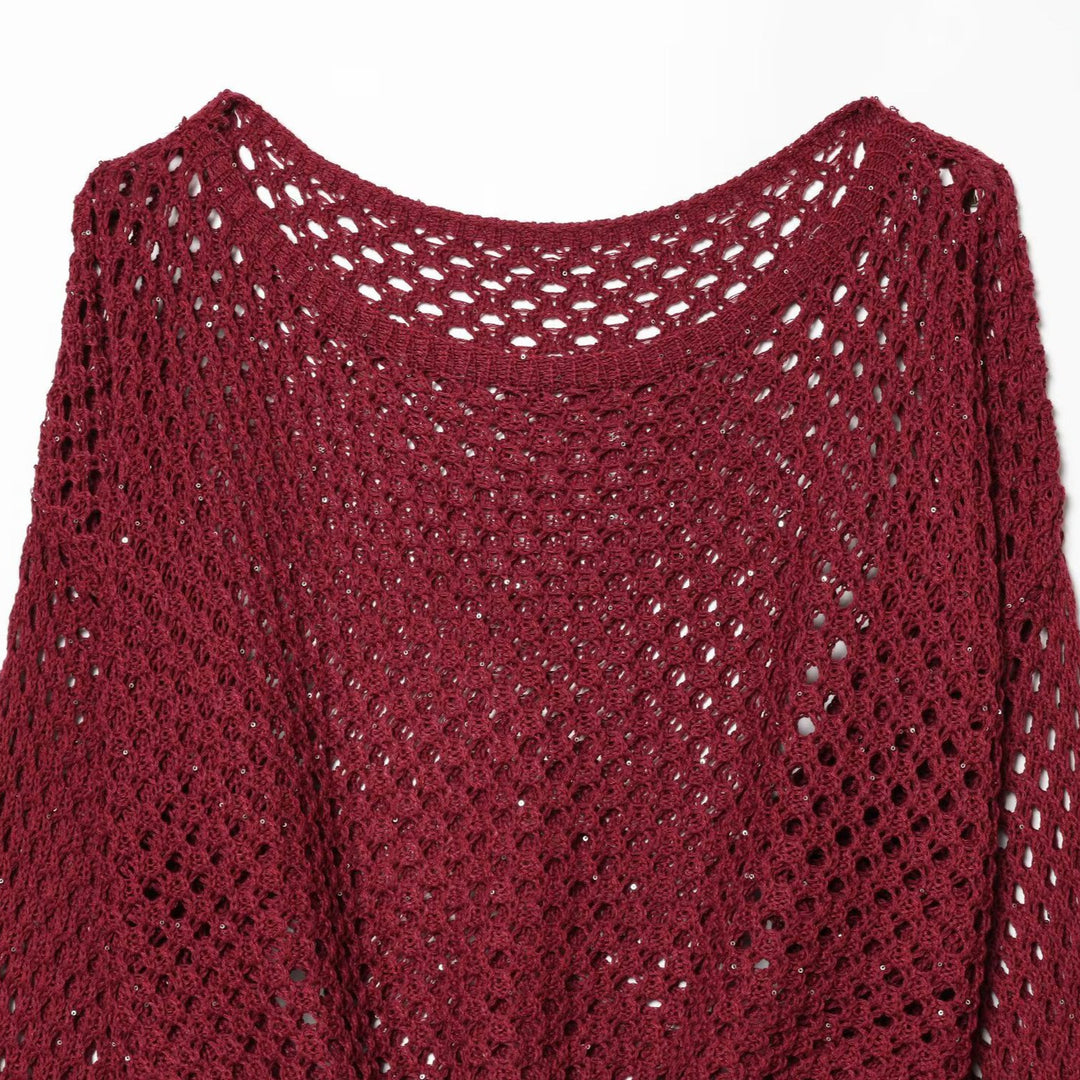 Women's Crocheted Open Knit Cropped Sweater with Balloon Sleeves Mune Fashion