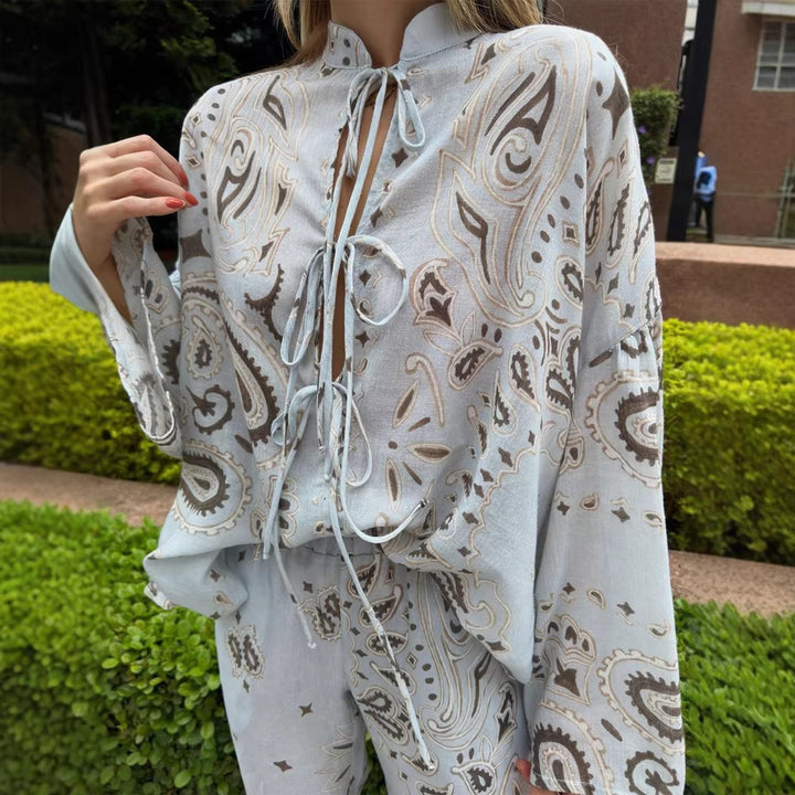 Women's wide Palazzo pants with paisley print, elastic waistband & pockets Mune Fashion